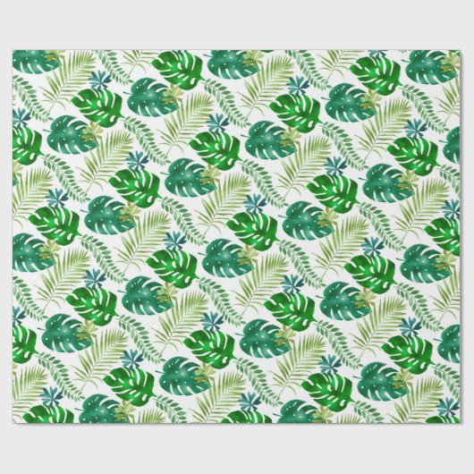 Tropisch groene Monstera Palm Leaves Oerwoud Safar Cadeaupapier (Vlak)