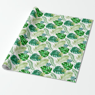 Tropisch Groene Monstera Palm Leaves Oerwoud Safar Cadeaupapier