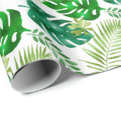 Tropisch groene Monstera Palm Leaves Oerwoud Safar Cadeaupapier (Rol Hoek)