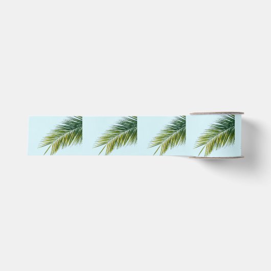Tropisch groene palmblad op lichtblauw grosgrain lint (Voorkant)