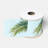 Tropisch groene palmblad op lichtblauw grosgrain lint (Spoel)