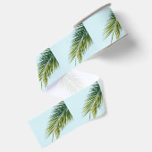 Tropisch groene palmblad op lichtblauw grosgrain lint (Achterkant)