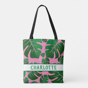 Tropisch-groene palmbladeren, gepersonaliseerd tote bag