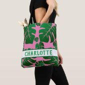 Tropisch-groene palmbladeren, gepersonaliseerd tote bag (Dichtbij)