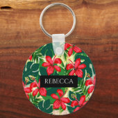 Tropisch-groene palmbladeren Monogram Sleutelhange Sleutelhanger (Voorkant)