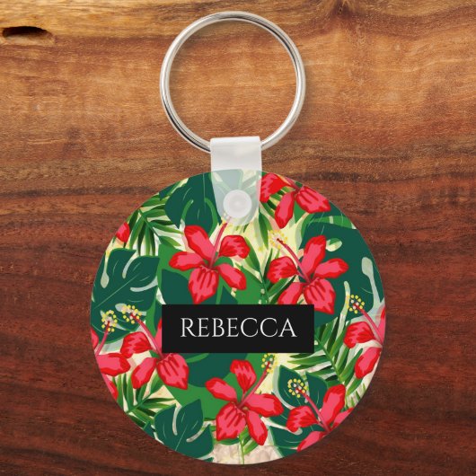 Tropisch-groene palmbladeren Monogram Sleutelhange Sleutelhanger (Voorkant)