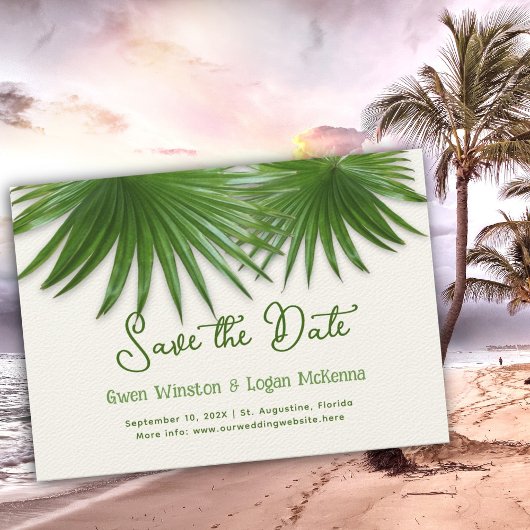 Tropisch groene palmbladeren save the date