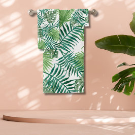 Tropisch groene palmbladeren watercolor kunst bad handdoek