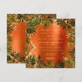 Tropisch groene palmbladlijst oranje koraal goud kaart (Voorkant / Achterkant)