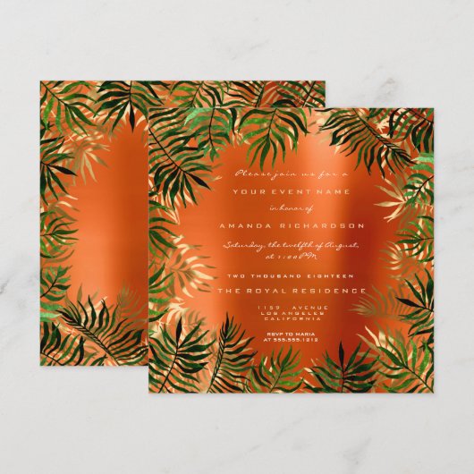 Tropisch groene palmbladlijst oranje koraal goud kaart (Voorkant / Achterkant)