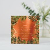 Tropisch groene palmbladlijst oranje koraal goud kaart (Staand voorkant)