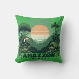 Tropisch groene retro toekan Amazone sfeer Kussen
