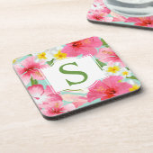 Tropisch groene roze bloemige aangepaste monogram bier onderzetter (Linkerzijde)