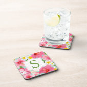 Tropisch groene roze bloemige aangepaste monogram bier onderzetter (Rechterzijde)