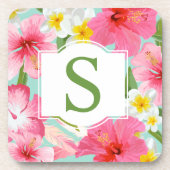 Tropisch groene roze bloemige aangepaste monogram bier onderzetter (Voorkant)