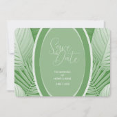 Tropisch groene trouwfoto QR-code save the date (Voorkant)
