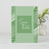Tropisch groene trouwkaart Save The Date QR-code f (Staand voorkant)