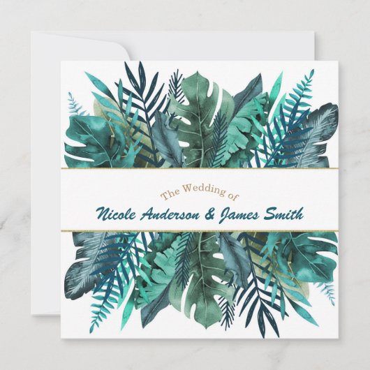 Tropisch groene turkooizen bladeren Elegant witte  Kaart (Voorkant)