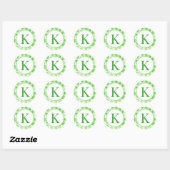 Tropisch groene Waterverf bladeren monogram Ronde Sticker (Vel)