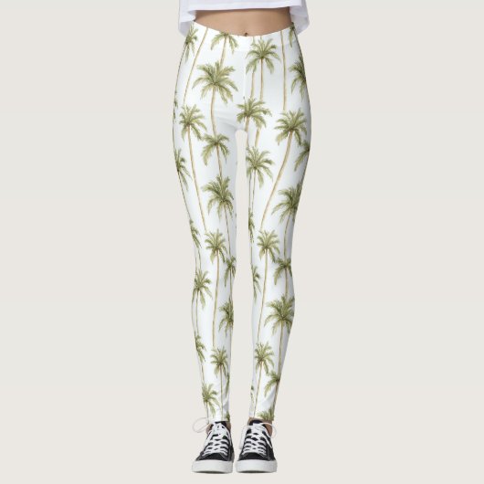 Tropisch groene witte palmbomen leggings (Voorkant)