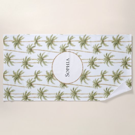 Tropisch groene witte palmbomen strandlaken (Voorkant)