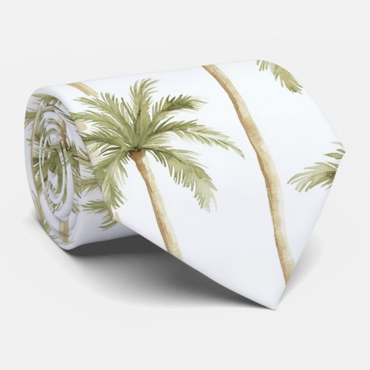 Tropisch groene witte palmbomen stropdas (Opgerold)