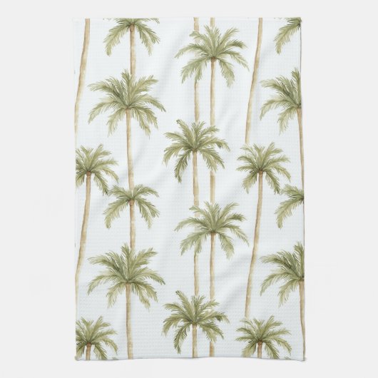 Tropisch groene witte palmbomen theedoek (Verticaal)