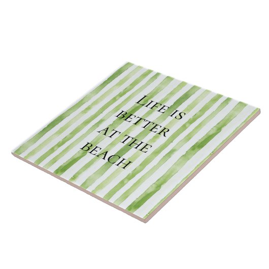 Tropisch groene witte strepen tegeltje (Zijkant)