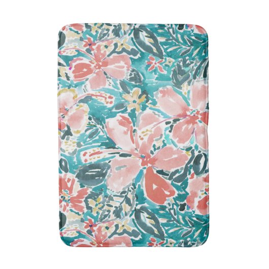 Tropisch Hallo Hibiscus Waterverf Floral Pattern Badmat (Voorkant Verticaal)