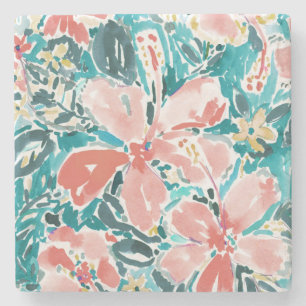 Tropisch Hallo Hibiscus Waterverf Floral Pattern Stenen Onderzetter