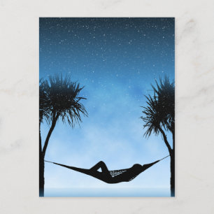 Tropisch Hammock Blue Sky Silhouette Design Briefkaart
