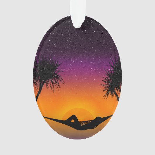 Tropisch Hammock Sunset Silhouette Design Ornament (achterkant)