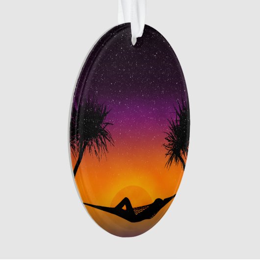 Tropisch Hammock Sunset Silhouette Design Ornament (voorkant)
