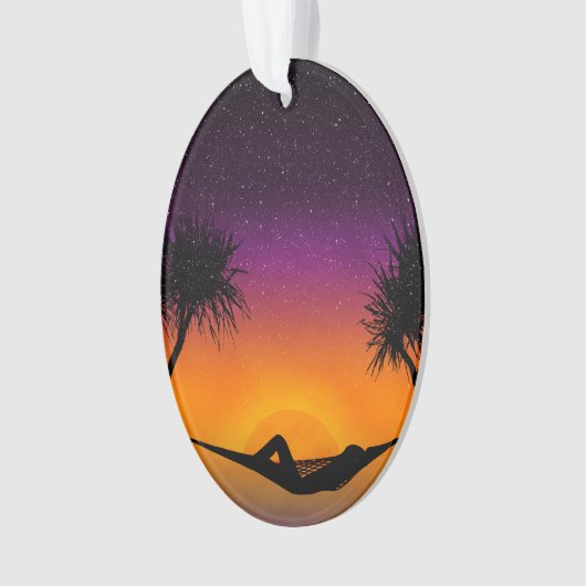 Tropisch Hammock Sunset Silhouette Design Ornament (voorkant)