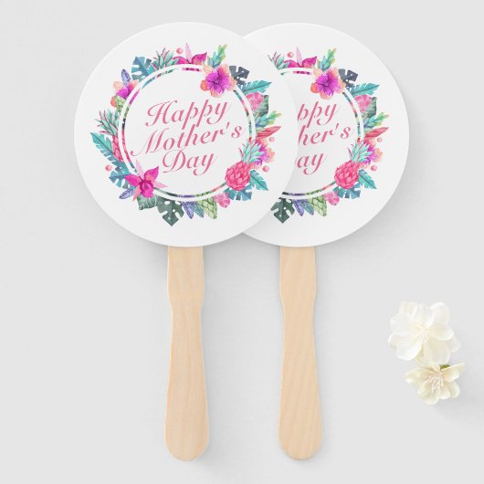 Tropisch Happy Moederdag Floral Lijst Hand Fan Handwaaier (Voorkant en achterkant)