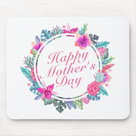 Tropisch Happy Moederdag Floral Lijst Mousepad Muismat (Voorkant)