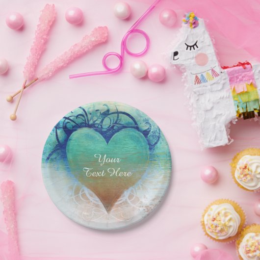 Tropisch hart Blauwe Grunge Beach Papieren Bordje (Feest)