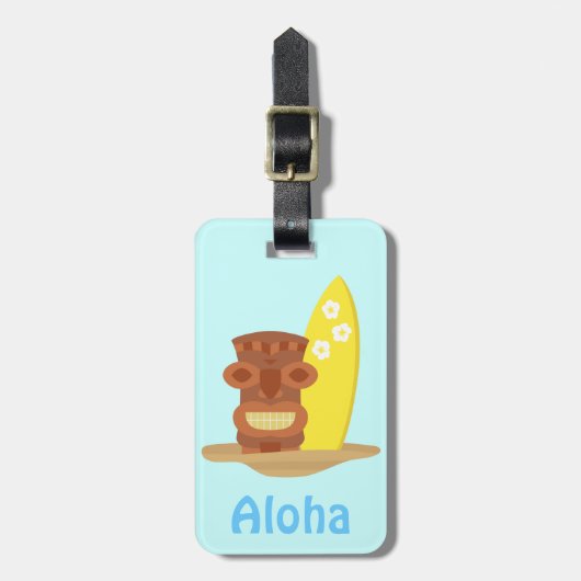 Tropisch Hawaï Tiki Strand Surfplank Bagagelabel (Voorkant verticaal)