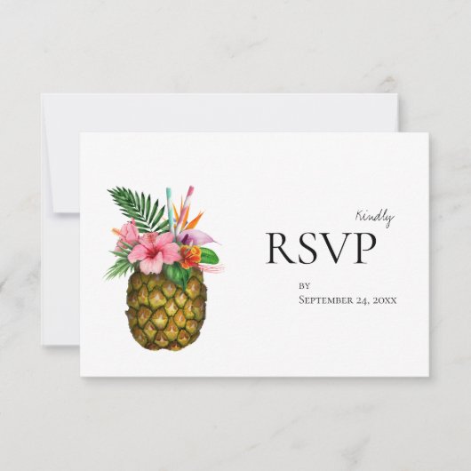 Tropisch Hawaïaans Bloemen & Ananas RSVP Geen Maal (Voorkant)