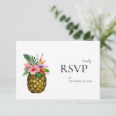 Tropisch Hawaïaans Bloemen & Ananas RSVP Geen Maal (Staand voorkant)