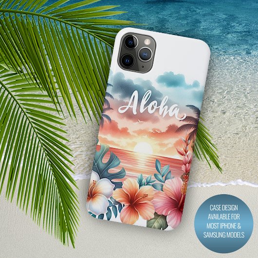 Tropisch Hawaiaans bloemendesign met strandgezicht Case-Mate iPhone Case