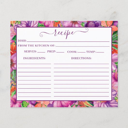 Tropisch Hawaïaans bloemenpatroonrecept Kaart (Voorkant)