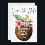 Tropisch Hawaiaans Bloemig & Kokosnoot Save the Da Save The Date<br><div class="desc">Zorg ervoor dat uw gasten in de stemming komen om te feesten met deze tropische Hawaiaanse bloemige kokosnoot save the date uitnodiging.  Beschikbaar in meerdere kleuren.</div>