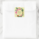 Tropisch Hawaïaans bloemmonogram- geel Vierkante Sticker (Tas)
