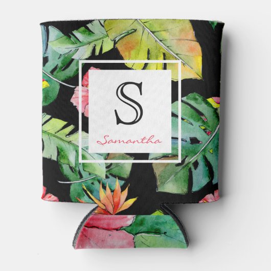 Tropisch Hawaïaans Luau Floral Monogram Blikjeskoeler (Voorkant)