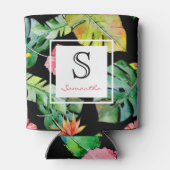 Tropisch Hawaïaans Luau Floral Monogram Blikjeskoeler (Achterkant)