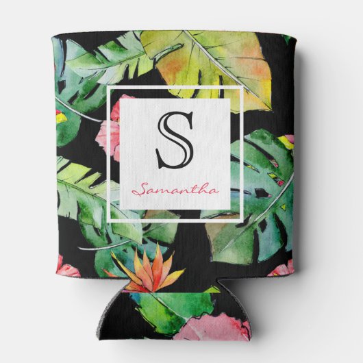 Tropisch Hawaïaans Luau Floral Monogram Blikjeskoeler (Achterkant)