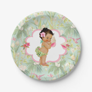 Tropisch Hawaïaans Luau Hibiscus Meisje Papieren Bordje
