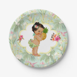 Tropisch Hawaïaans Luau Hibiscus Meisje Papieren Bordje