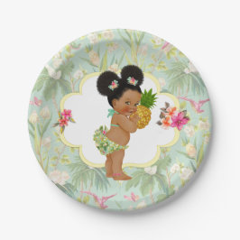 Tropisch Hawaiaans Luau Hibiscus Puffs Meisje Papieren Bordje